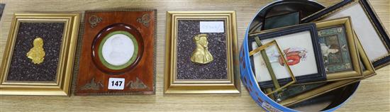 Two ormolu panels, 5 prints and a plaster oval